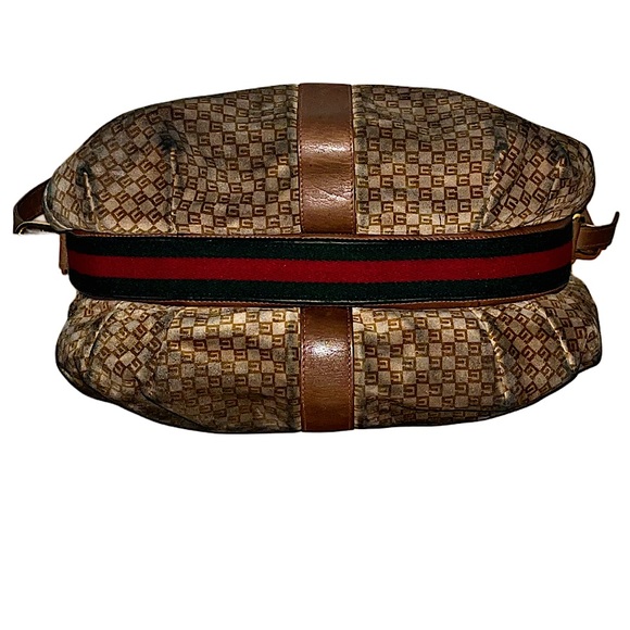 Authentic Vintage Gucci Suede Monogram GG Web Striped Shoulder Bag - Picture 8 of 12